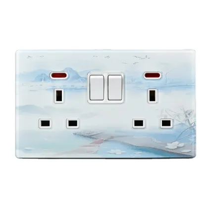 Mountains and Rivers: 1 Gang 2 Way 3 Pin 13A 250V Universal Electric Wall Plugs, Sockets, and Switches with Light