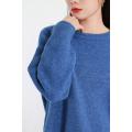 Leher bulat panjang -sleeved woolen rnitted puncak