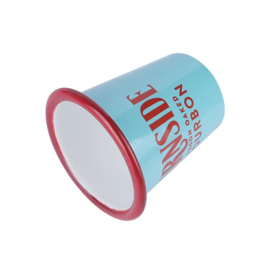 Sky Blue Color Mug Blue Glaze Coated Cup Drinking Cup Rolled Rim Red Painted Mug Without Handle