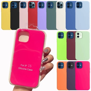 Luxury Original Liquid Silicone Cover for iPhone 15, 14 Pro & Pro Max Shockproof Case