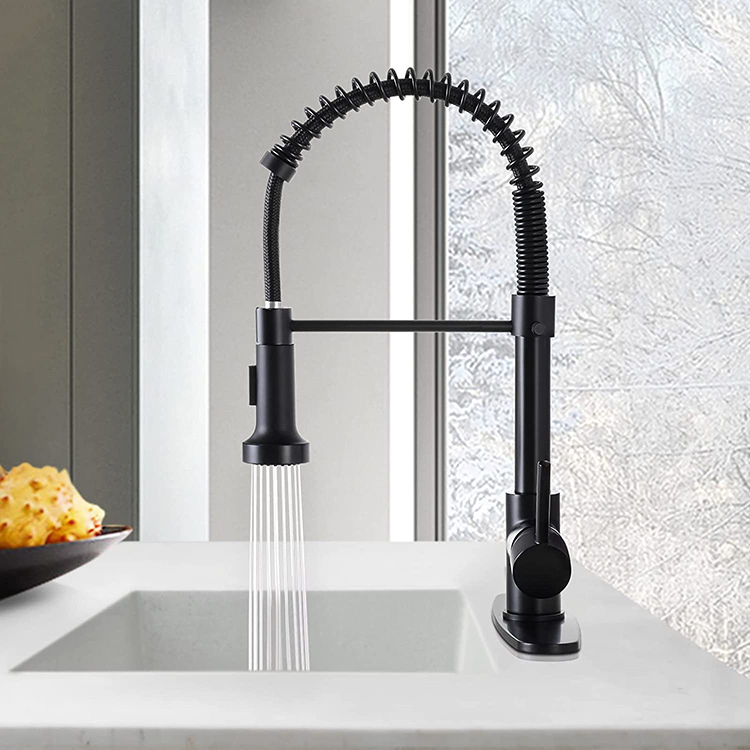 One Handle Black Widespread kitchen Spring Faucet