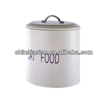 Metal White Dog Cat pet food container