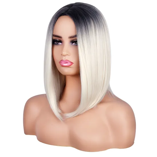 Blonde Bob Wig Short Straight no Lace Front Wigs for Women Colored Silky Straight Hair Colored Midpoint Synthetic Hair Straight