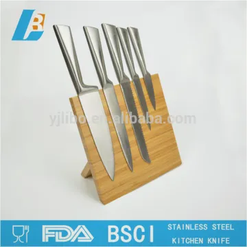 6 pcs stainless steel handle kitchen knife set with bamboo magnet block 440 stainless steel knives