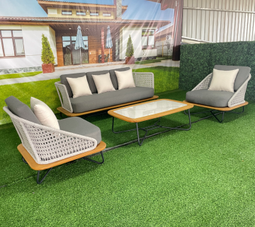 Custom Luxury Villa Resort: Teak Wood Outdoor Rope Weaving Furniture & Garden Sofa Sets