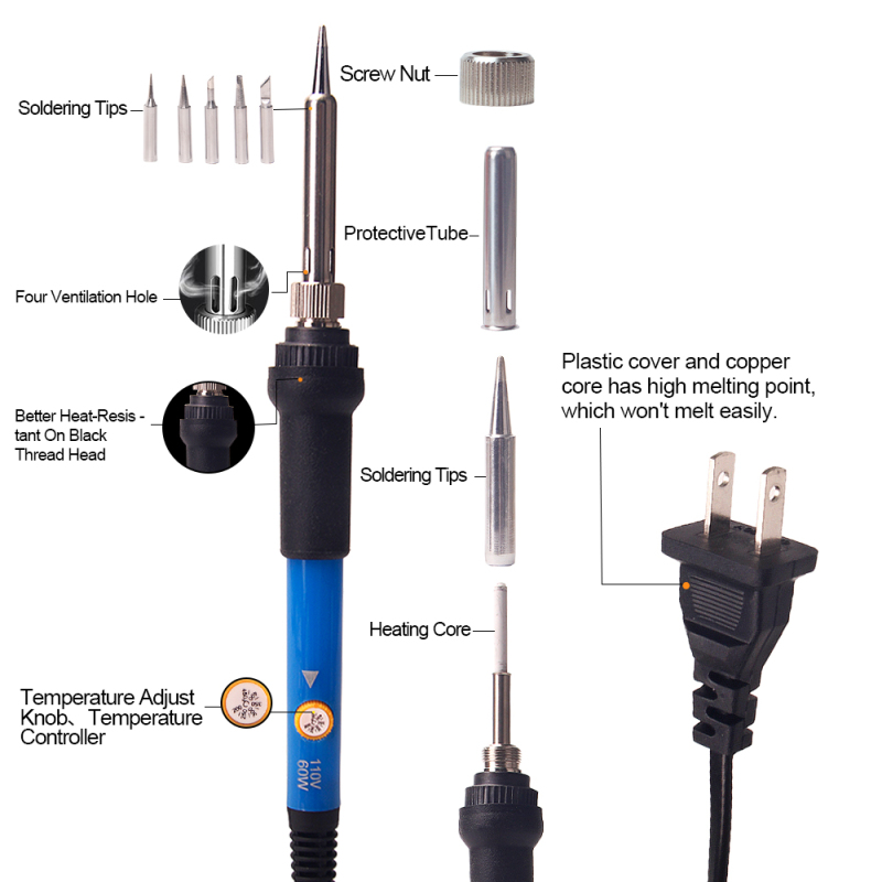 60W Electric Repair Tools Kit: Adjustable Temperature Soldering Iron & Circuit Board Welding Repair Set