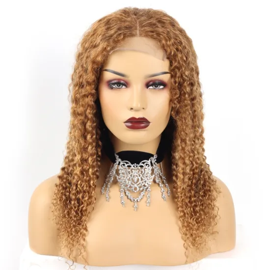 Deep curly 4*4 human hair wig lace front 27# color swiss lace wig wholesale wigs 100% human hair cuticle aligned hair