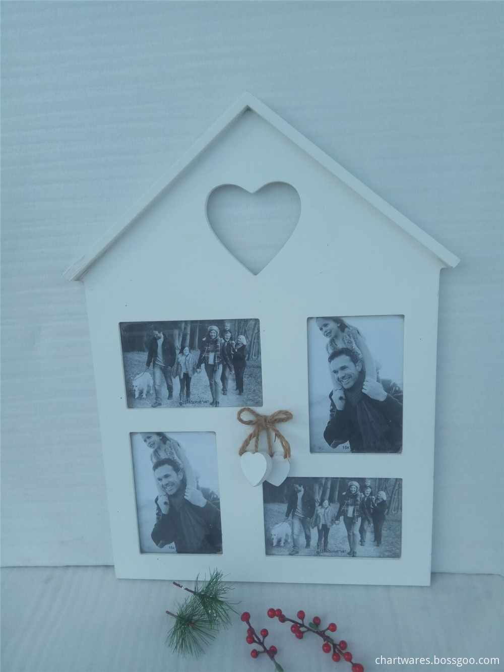 wooden house shape photo frame