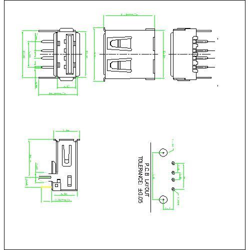 USB FEMALE THROUGH HOLE WITH FORK TYPE