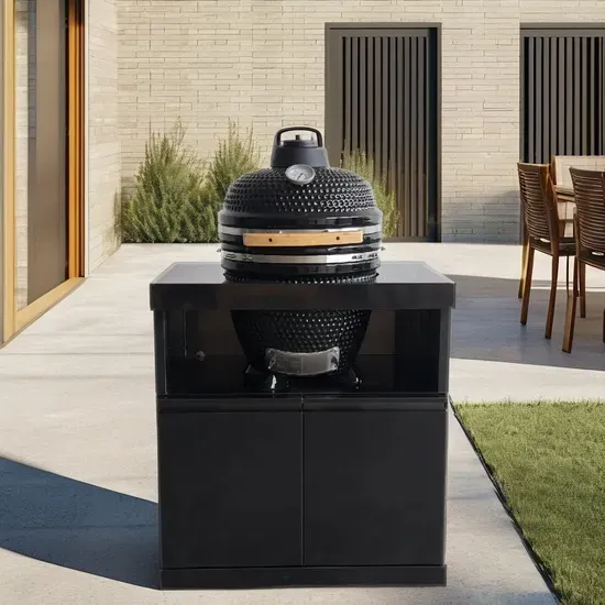 18" 304 Stainless Steel Kamado Ceramic Smoker Grill with Charcoal Patio Cabinet BBQ Egg Design
