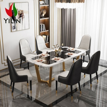 Modern European Luxury Stainless Steel Base Rectangle Marble Dining Table for Home