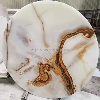 Onyx Dining Table Top: Translucent Light Crystal White Jade Natural Marble