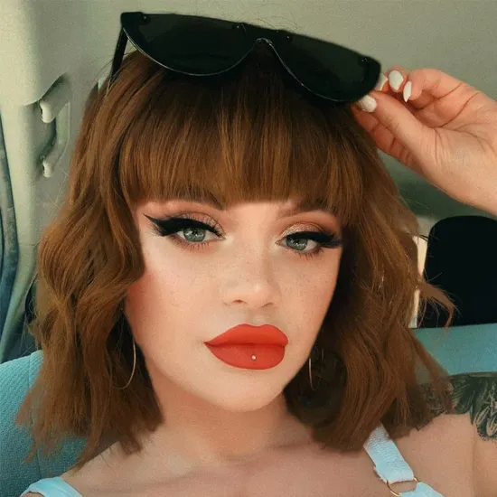 Vigorous Fashion Girl Natural Short Bob Brown Wig With Neat Bangs Synthetic Short Curl Wave Wigs Heat Resistant