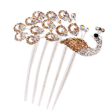 Wholesale designer full jeweled peacock shape inspired wholesale comb, OEM/ODM orders are welcome