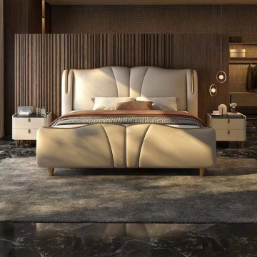 Klassieke luxe leer- en houten slaapkamermeubelset: Moyi Modern Double Queen King Size Bedden