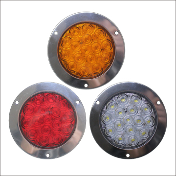 16-LED Red 4 Inch Round Stop Turn Brake Tail Light with Stainless Steel Rings for Trucks Trailers RV Jeep