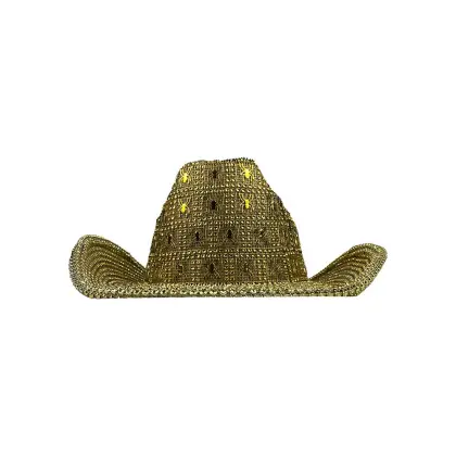 Shiny Gold Rhinestone Bucket Hat - Halloween Party Jazz Dance Accessory