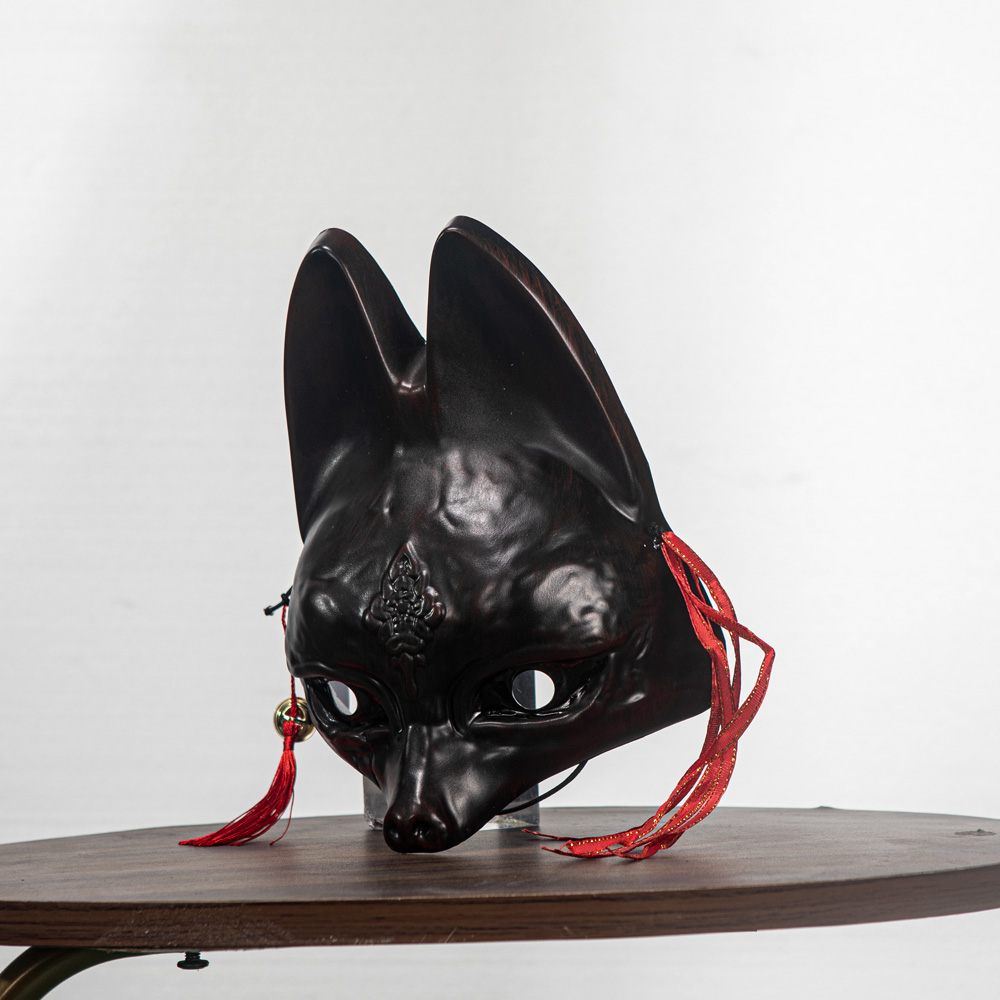 Vintage Black Kitsune Bell Tassel Mask