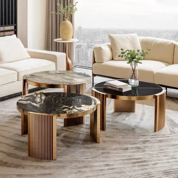 Wholesale Luxury Gold Stainless Steel Coffee Table with Colorful Marble Slate Top