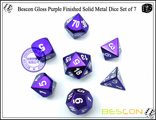 Bescon Gloss Purple Finished Solid Metal Dice Set of 7-5