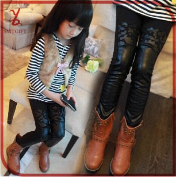 Free shipping HG12 children girls winter lovely flowers leather thick leggings