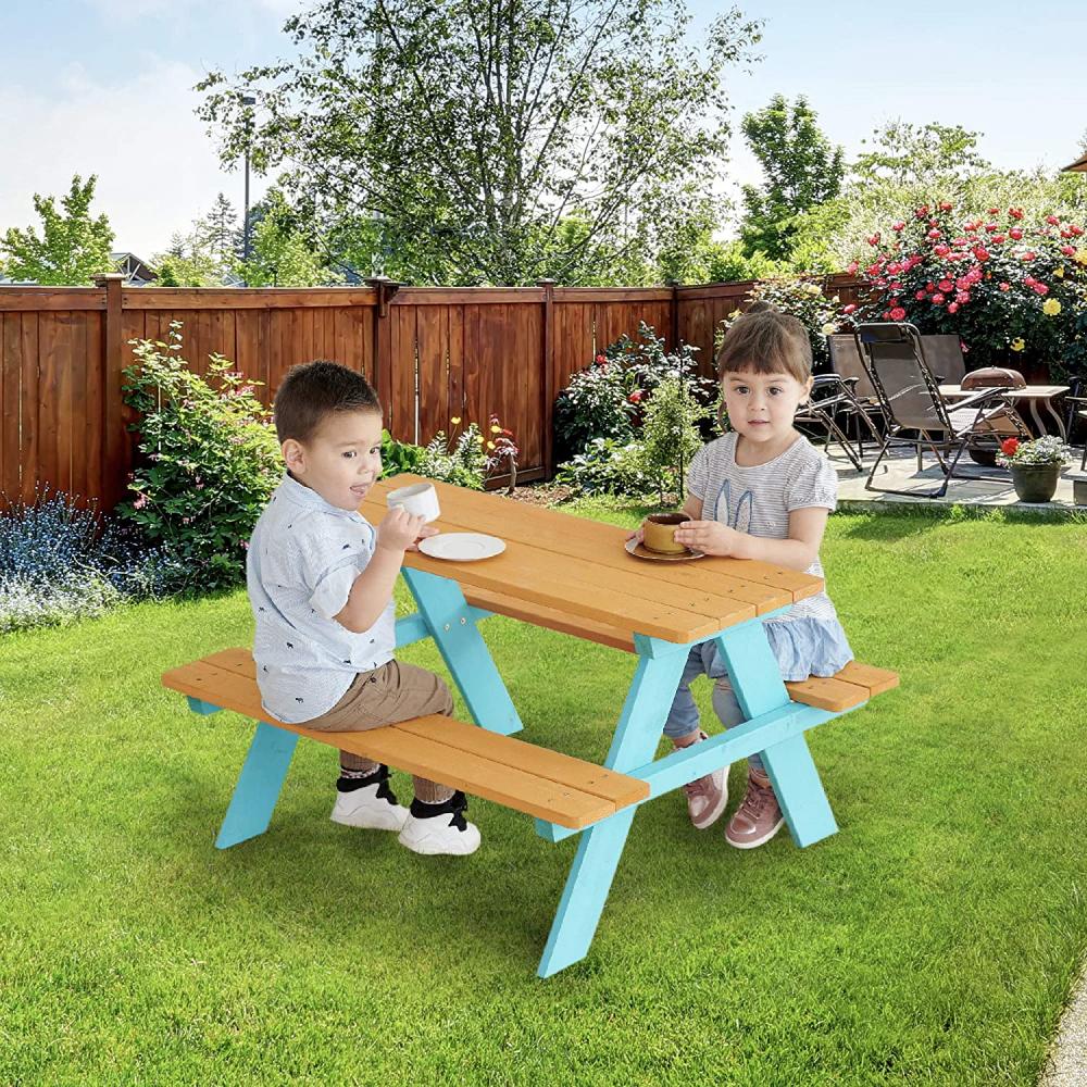 Kids Wooden Outdoor Picnic Table Bench Set