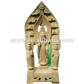 Yellow Marble Buddha Statue, Antique Stone Religious Sculpture