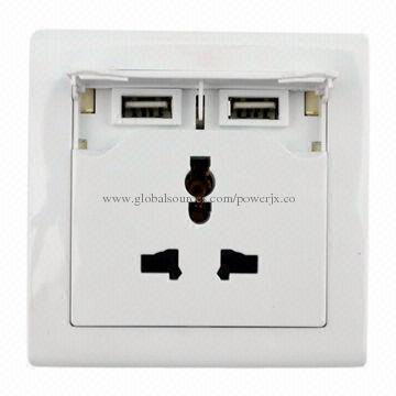 Electric Switch and Socket with 5V/2,100mA Dual USB Port Interface