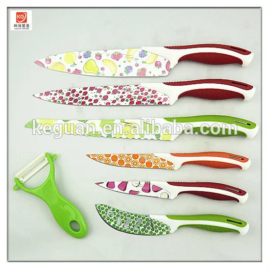 KS-136 7pcs power coating chef knife set with ceramic peeler