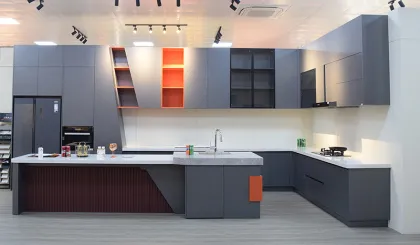 Deluxe Tall Kitchen Cabinet With Glass Front Doors