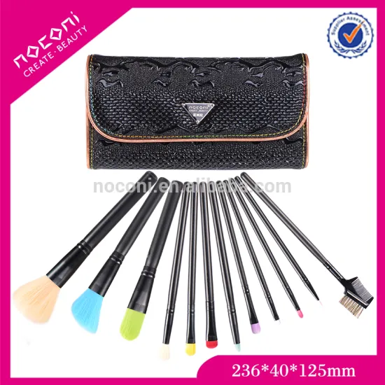 12pc Colorfull Makeup Brush Set with black Pouch and Synthetic Hair