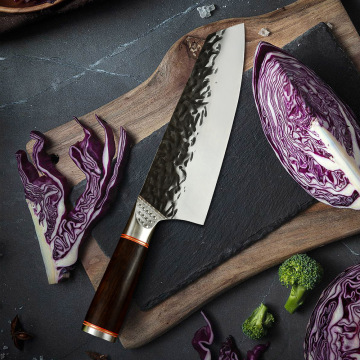 5CR15MOV (1.4116) Couteau gyuto chinois en acier inoxydable, bord de 7 pouces en V avec poignée d'ébène