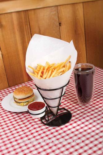 Wire french fry holder with condiment stand