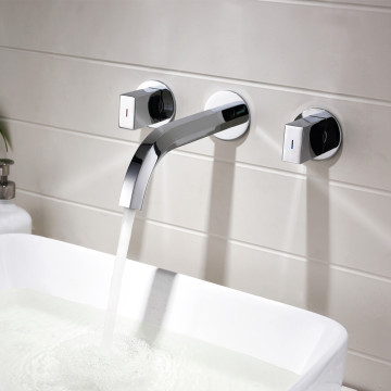 Fancy Chrome Hot Cold Water Wall Mount Bathroom Sink Tap 3 Holes Bathroom Basin Faucet