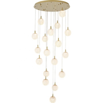 Gold Glass Dimmable LED Chandelier for Foyer - Long Staircase Crystal Pendant