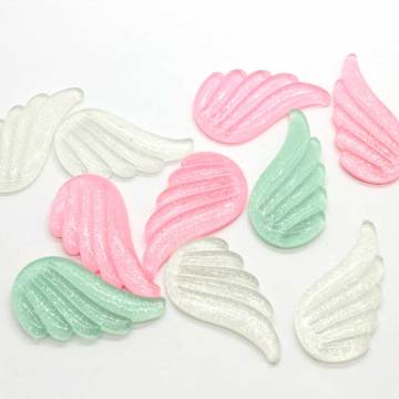 40mm Kawaii Cute Glitter Angel Wings Flatback Resin Cabochon Scrapbooking Embellishment Phone deco DIY Decoration Craft