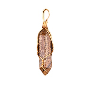 Picture Jasper Hexagonal Pointed( 8x32mm) Pendant Wrapped Gold Wire for DIY Making Jewelry