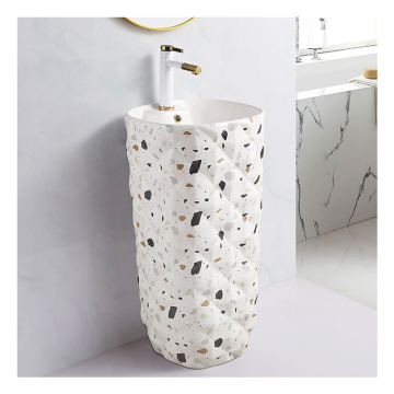 Ceramic Pedestal Sink: Fashionable Design Freestanding Bathroom Sink in Marble Color
