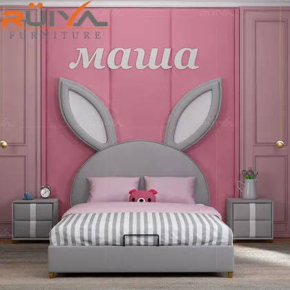 Princess Pink Rabbit Shape Bed Set for Girls' Bedroom Furniture