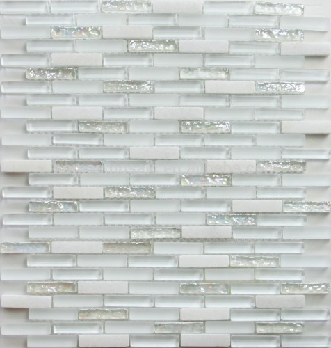 Glass stone strip mesh-mounted mosaic backsplash tile sheet for kitchen