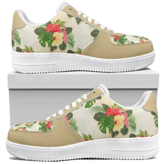 Wholesale Custom Logo 3D Printed Palm Leaves Low Top PU Leather Sports Shoes