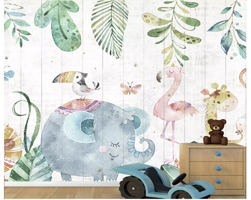 beibehang Custom hand-painted forest animals wood grain wood children's room TV sofa background wall painting wallpaper be'hang