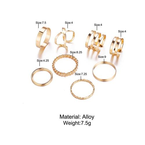 European and American new ring creative retro simple multi-layer opening cross twist ring set 8 pieces