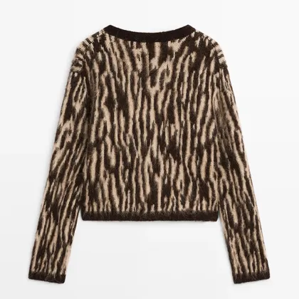 Women's alpaca animal striped cardigan