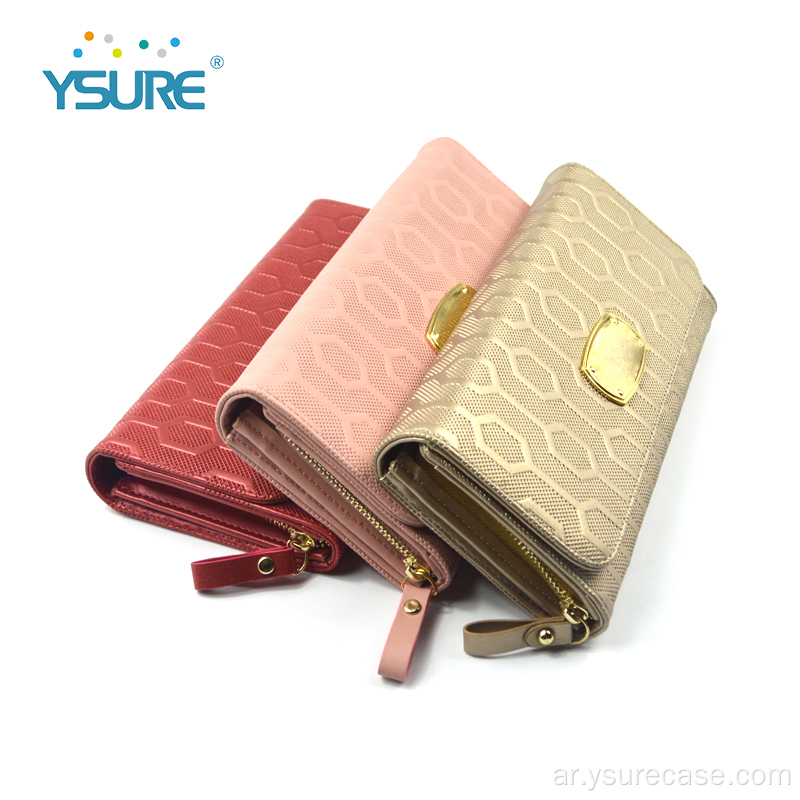 محفظة جلدية محفظة متعددة الطبقات أصلية لامرأة سستة