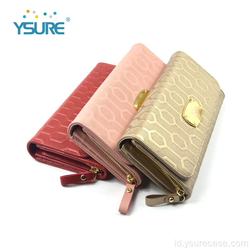 Dompet kulit dompet multilayer asli untuk wanita ritsleting