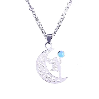 Gemstone Moon Fairy Pendant Crystal Moon Pendant for Diy Jewelry Making Natural Stone Moon Pendant
