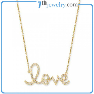 Fabulous Gold Plated Love Letter Mcro Pave Wedding Necklace with CZ Diamond
