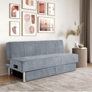 Two Drawers Futon Sofa Bed Adjustable Couch Sleeper