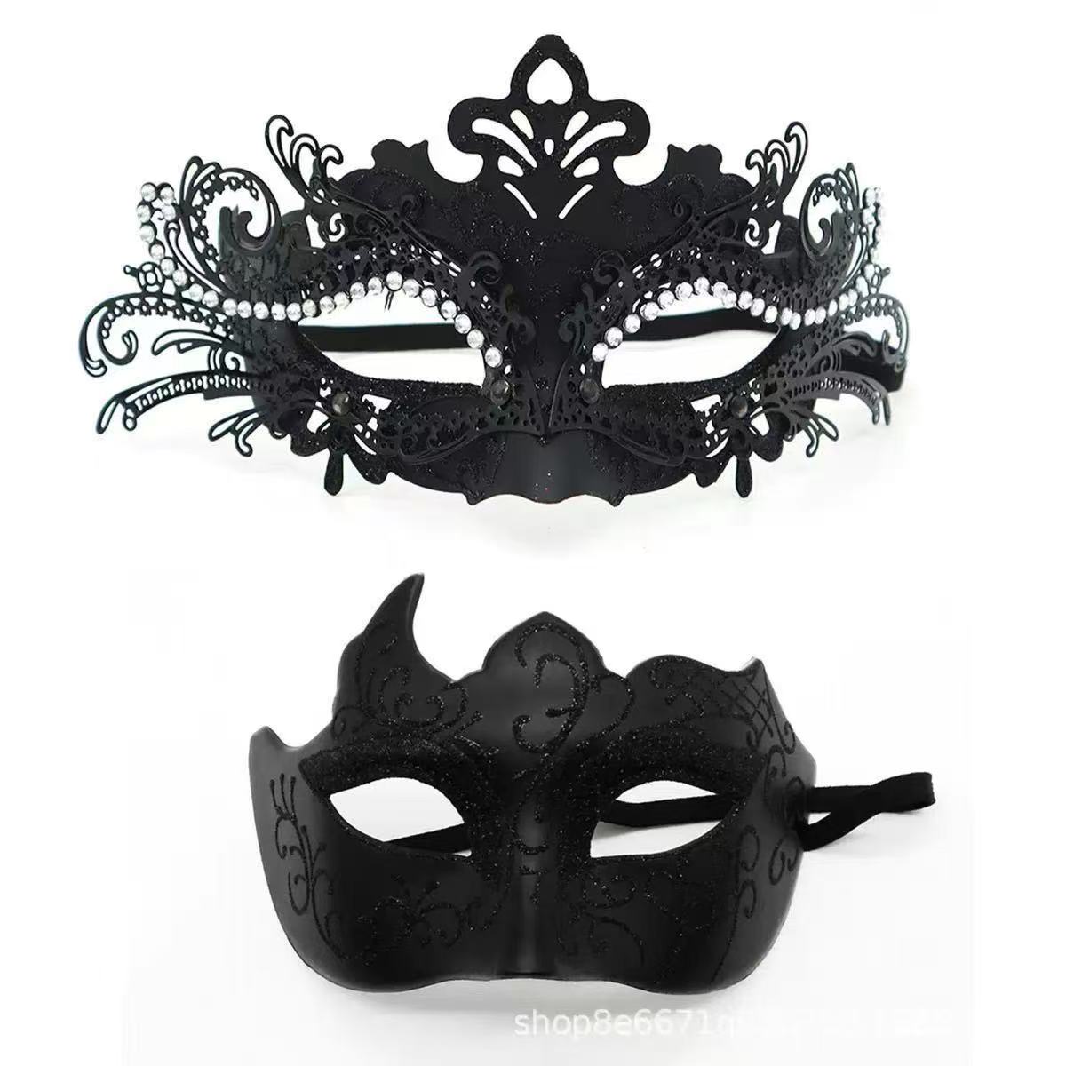 Couples Black Purple Venetian Mask Set
